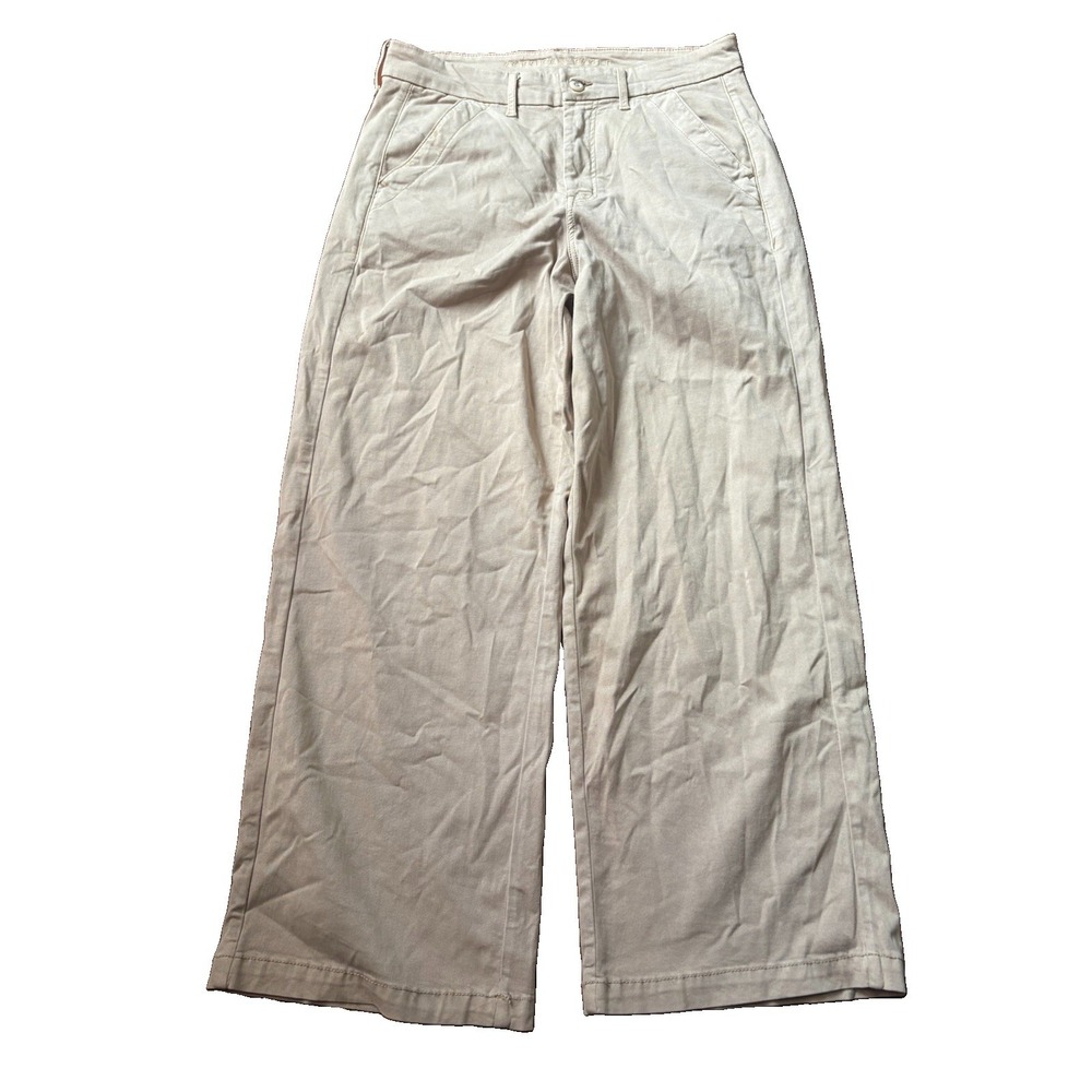 American Eagle Women Size 12 Short Baggy Wide Leg Pants Khaki Beige